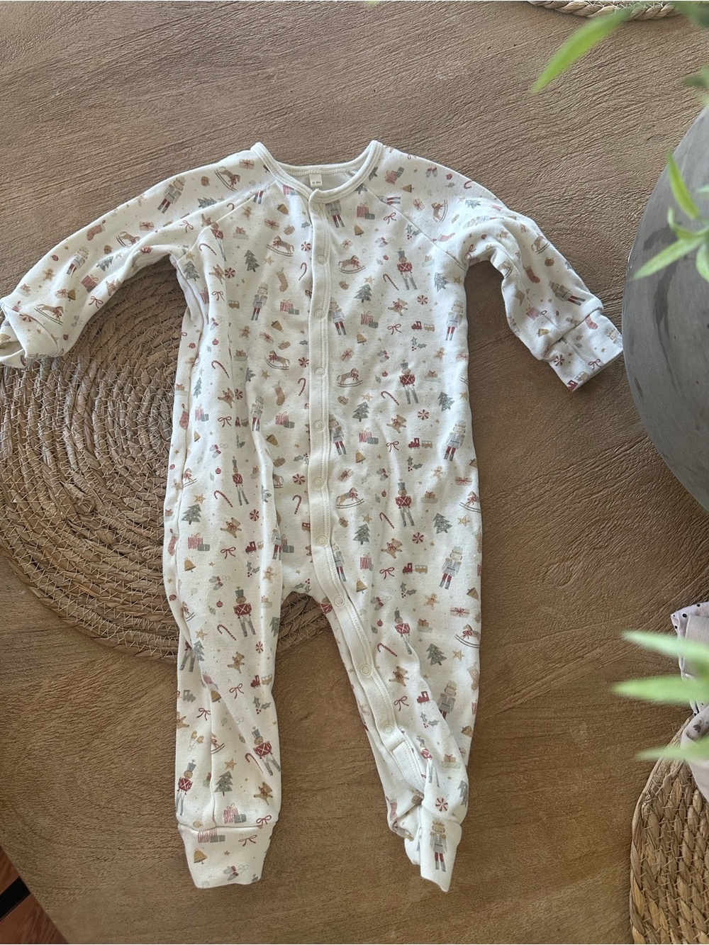 Rylee + Cru Cream Holiday Print Footed One-Piece Pajamas